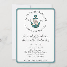 Bloemen Anker Nautische Bruiloft Blauwgroen Aqua B Kaart