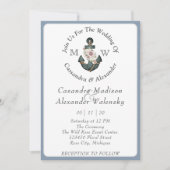 Bloemen Anker nautische bruiloft Dusty Blue Kaart (Voorkant)