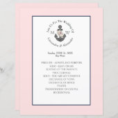 Bloemen Anker Nautische Bruiloft Roze Marine Blauw (Voorkant / Achterkant)