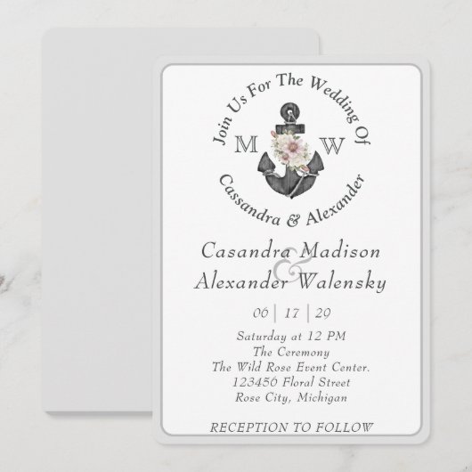 Bloemen Anker Nautische Bruiloft Zilveren Grijze S Kaart (Voorkant / Achterkant)