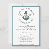 Bloemen Anker Rope Beach Bruiloft Blauwgroen Aqua  Kaart (Voorkant)