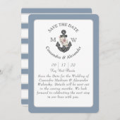 Bloemen Anker Stoffig Blauw Wit Nautische Bruiloft Kaart (Voorkant / Achterkant)