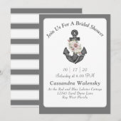 Bloemen Anker Wit Zilver Grijs Nautische Bruiloft Kaart (Voorkant / Achterkant)