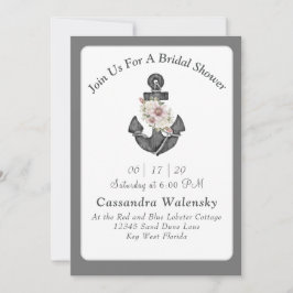 Bloemen Anker Wit Zilver Grijs Nautische Bruiloft Kaart