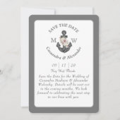 Bloemen Anker Wit Zilver Grijs Nautische Bruiloft Kaart (Voorkant)