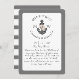 Bloemen Anker Wit Zilver Grijs Nautische Bruiloft Kaart