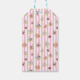 Bloemen Ankers op Pink Stripes Gift Label Cadeaulabel