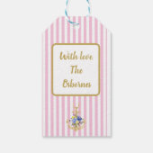 Bloemen Ankers op Pink Stripes Gift Label Cadeaulabel (Achterkant)
