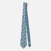  Bloemen Antiek Blauw Personaliseer Initiaal Stropdas (Voorkant)