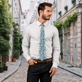  Bloemen Antiek Blauw Personaliseer Initiaal Stropdas