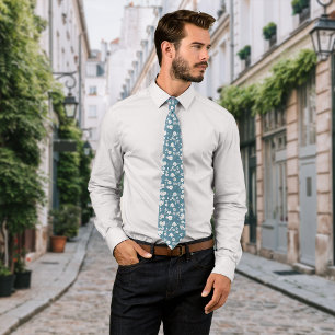 Bloemen Antiek Blauw Personaliseer Initiaal Stropdas