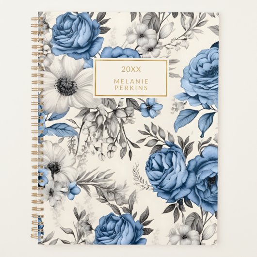 Bloemen Antiek Blauw Wit Cream Wildflower Planner (Voorkant)