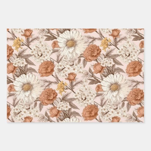 Bloemen Antiek Blush Perzik Boho Wildflower Inpakpapier Vel (Voorkant 3)