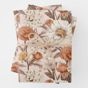 Bloemen Antiek Blush Perzik Boho Wildflower Inpakpapier Vel