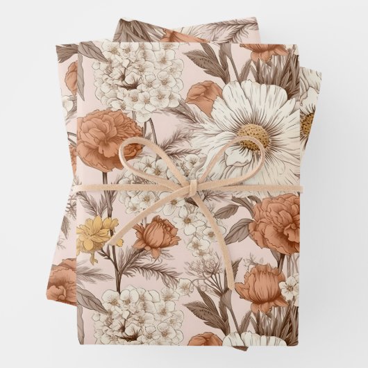 Bloemen Antiek Blush Perzik Boho Wildflower Inpakpapier Vel (In situ)