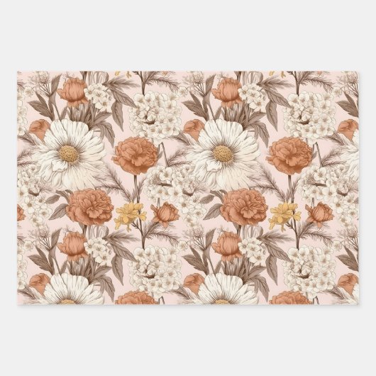 Bloemen Antiek Blush Perzik Boho Wildflower Inpakpapier Vel (Voorkant)