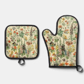  bloemen Antiek botanische flora Ovenwant & Pannenlap Set (Voorkant)