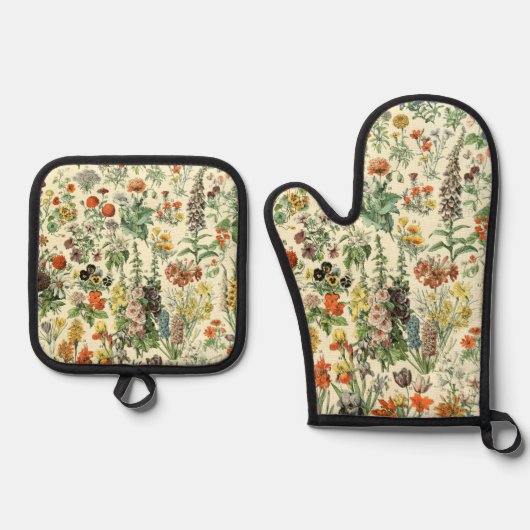  bloemen Antiek botanische flora Ovenwant & Pannenlap Set (Voorkant)