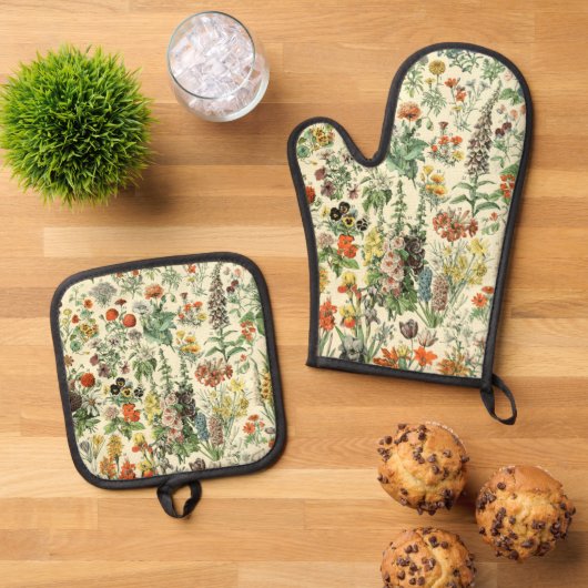  bloemen Antiek botanische flora Ovenwant & Pannenlap Set (Top down)