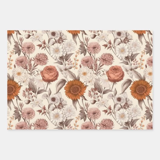 Bloemen Antiek Cream Blush Boho Wildflower Inpakpapier Vel (Voorkant 3)