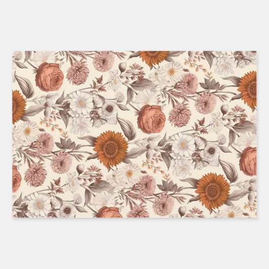 Bloemen Antiek Cream Blush Boho Wildflower Inpakpapier Vel (Voorkant 2)