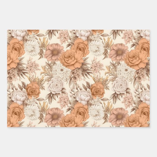 Bloemen Antiek Crème Perzik Boho Wildflower Inpakpapier Vel (Voorkant 3)