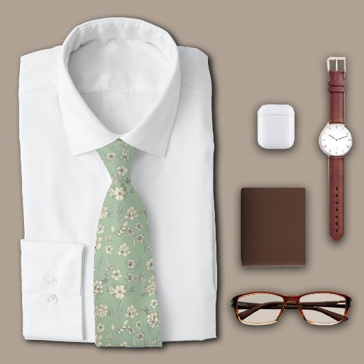 Bloemen Antiek Groen Personaliseer Initiaal Stropdas