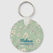  Bloemen Antiek Groen Personaliseer Naam Sleutelhanger (Voorkant)