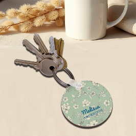  Bloemen Antiek Groen Personaliseer Naam Sleutelhanger