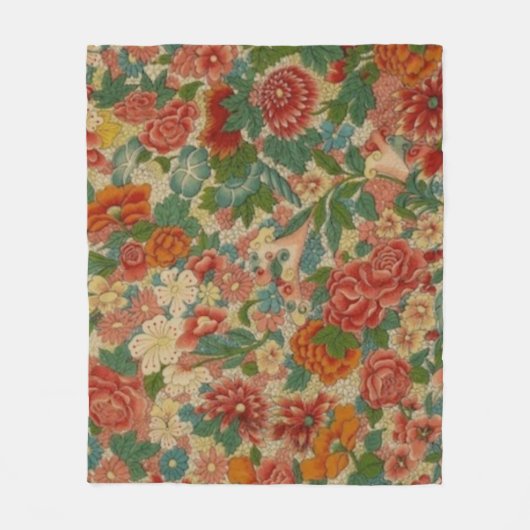 Bloemen Antiek in Rood, Groen & Goud Fleece Deken (Voorkant)