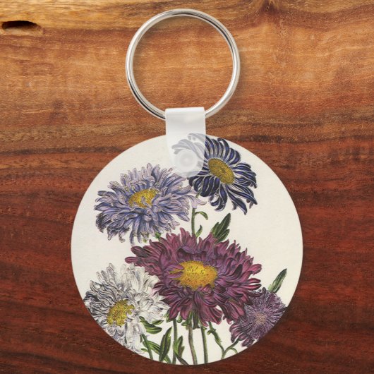  bloemen, Antiek Paarse roosterbloemen Sleutelhanger (Voorkant)