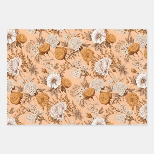 Bloemen Antiek Perzik Crème Boho Wildflower Inpakpapier Vel (Voorkant 3)