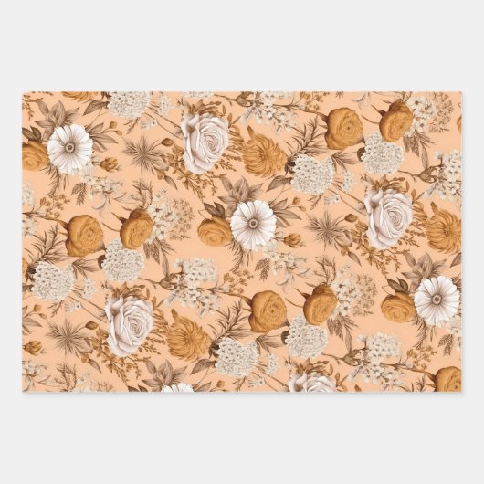  Bloemen Antiek Perzik Crème Boho Wildflower Inpakpapier Vel (Voorkant 2)