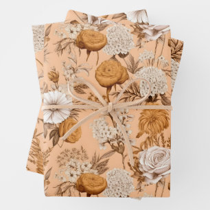 Bloemen Antiek Perzik Crème Boho Wildflower Inpakpapier Vel