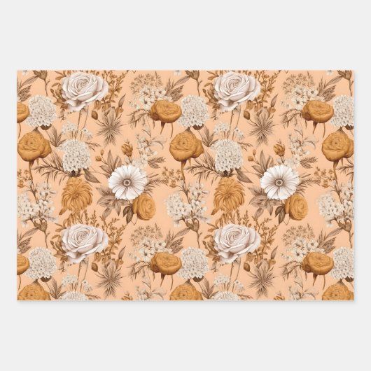 Bloemen Antiek Perzik Crème Boho Wildflower Inpakpapier Vel (Voorkant)