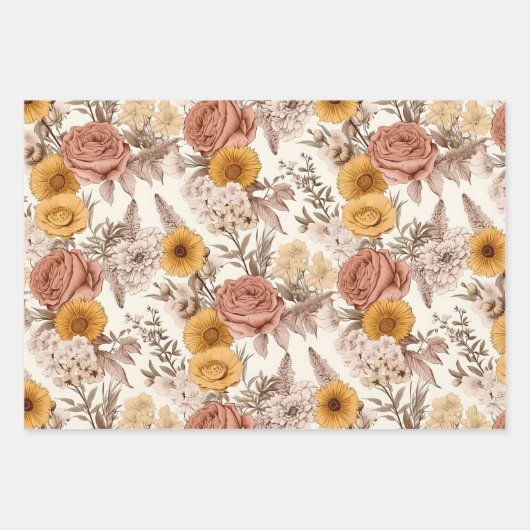  Bloemen Antiek Perzik Roze Boho Wildflower Inpakpapier Vel (Voorkant 3)