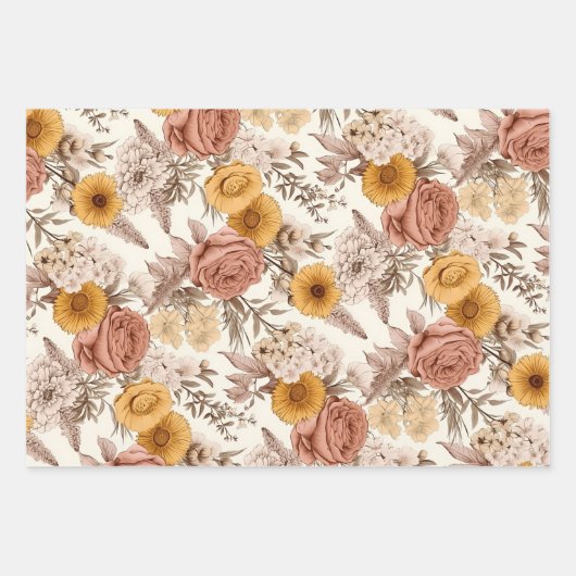 Bloemen Antiek Perzik Roze Boho Wildflower Inpakpapier Vel (Voorkant 2)