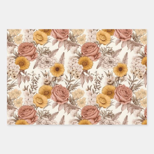  Bloemen Antiek Perzik Roze Boho Wildflower Inpakpapier Vel (Voorkant)
