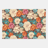 Bloemen Antiek Sinaasappel Blauw Roze Bloemen Inpakpapier Vel (Voorkant 3)