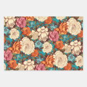 Bloemen Antiek Sinaasappel Blauw Roze Bloemen Inpakpapier Vel (Voorkant 2)