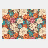 Bloemen Antiek Sinaasappel Blauw Roze Bloemen Inpakpapier Vel (Voorkant)