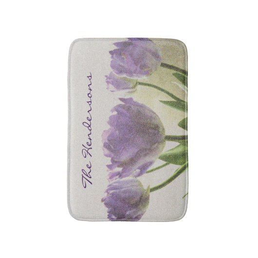 Bloemen antislip badmat met paarse tulpenbloemen (Voorkant Verticaal)