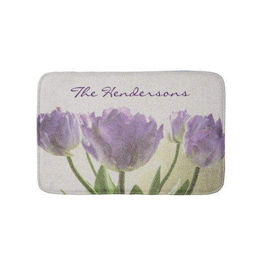 Bloemen antislip badmat met paarse tulpenbloemen (Voorkant)