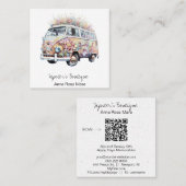 *~* Bloemen AP57 Boho QR Retro Vintage Vierkante Visitekaartje (Voorkant / Achterkant)