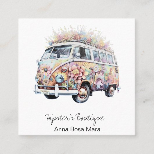 *~* Bloemen AP57 Boho QR Retro Vintage Vierkante Visitekaartje (Voorkant)