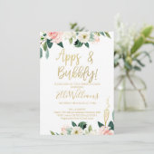 Bloemen Apps en Bubbly Bruids Douche Uitnodiging (Staand voorkant)