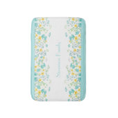 Bloemen Aqua Blauw Geel Wildbloemen Familienaam Badmat (Voorkant Verticaal)