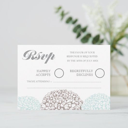  bloemen Aqua Blue Wedding RSVP (Staand voorkant)