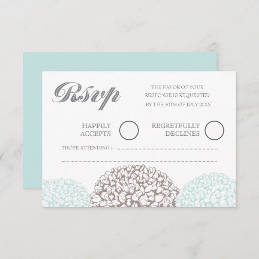 bloemen Aqua Blue Wedding RSVP (Voorkant / Achterkant)