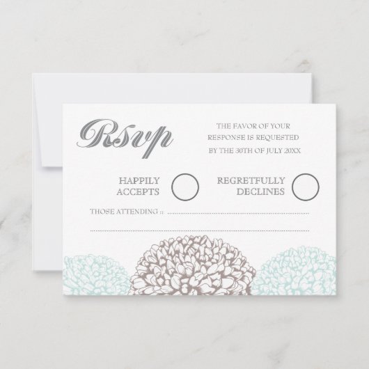  bloemen Aqua Blue Wedding RSVP Kaartje (Voorkant)
